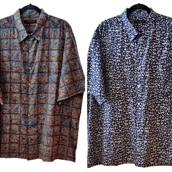 Tori Richard Mens Lot 2 Blue Dog Print Mulitcolor Mosaic Print Cotton Shirts 2XL - Picture 1 of 11